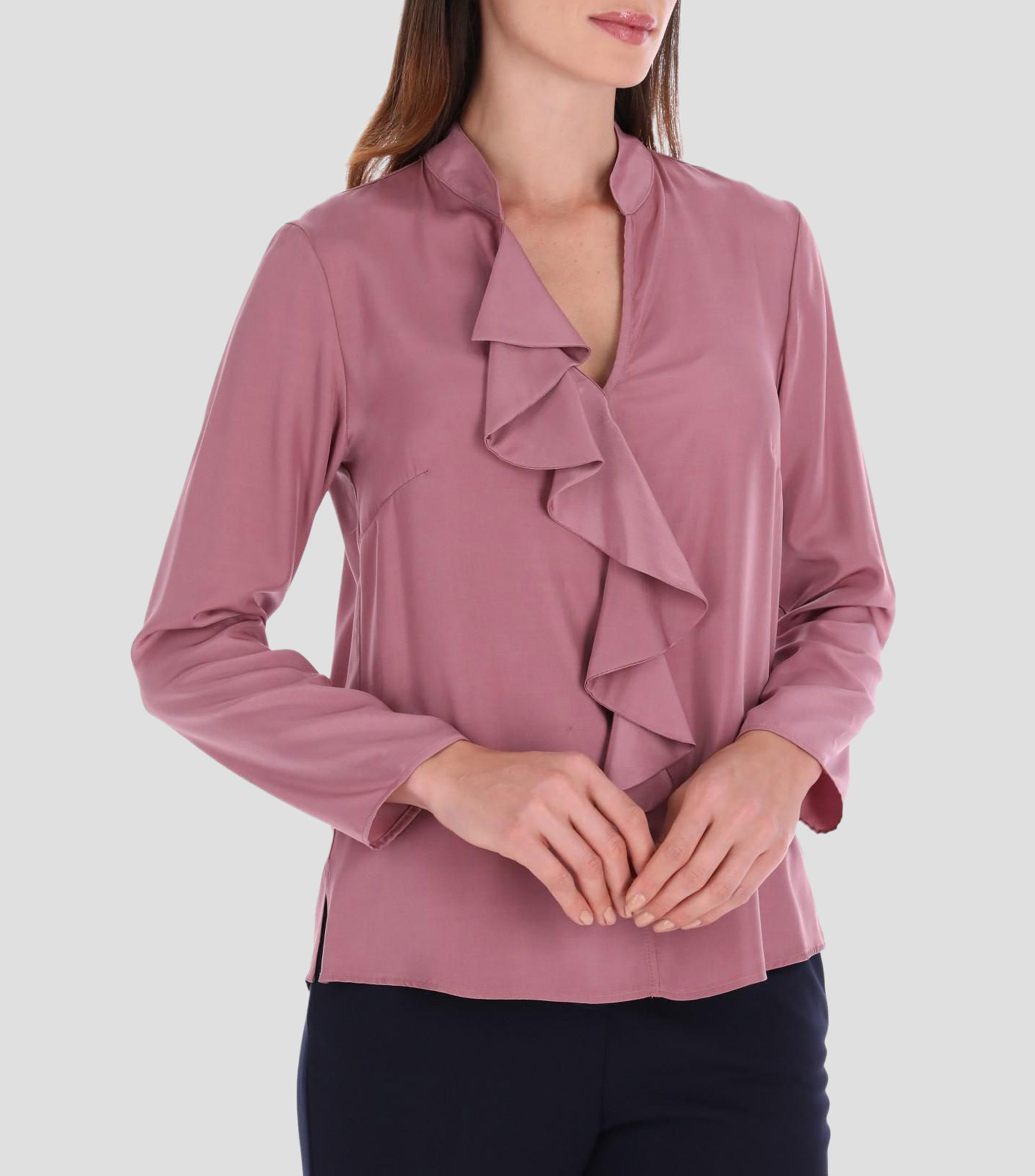 Blusa con volantes manga larga lisa Mujer